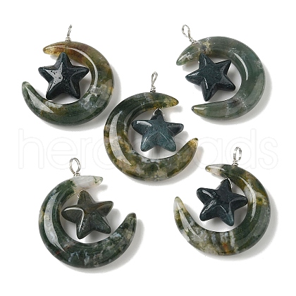 Natural Moss Agate Pendants G-Z086-01P-23-1