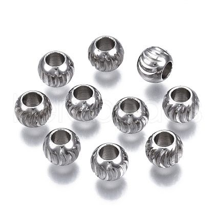 Tarnish Resistant 201 Stainless Steel Corrugated Beads STAS-S117-014B-1