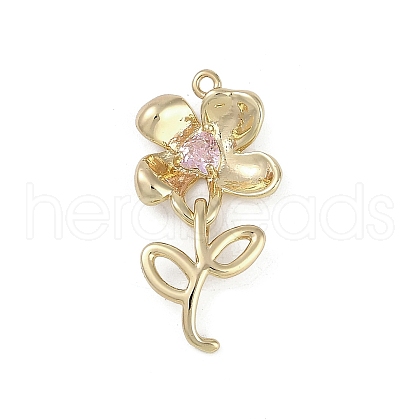 Brass Micro Pave Pink Cubic Zirconia Pendants KK-Z078-28G-1