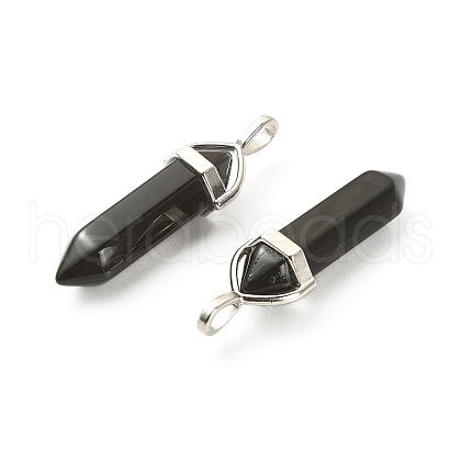 2Pcs Natural Obsidian Double Terminal Pointed Pendants G-YW0002-04-1