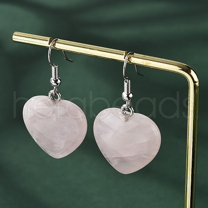 Natural Rose Quartz Dangle Earrings EJEW-E218-05P-1