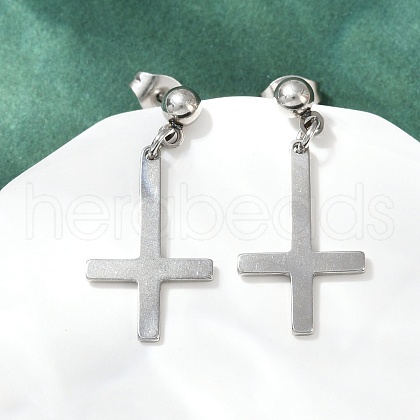201 Stainless Steel Dangle Stud Earrings EJEW-P314-01A-P-1