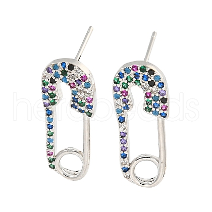 Rack Plating Brass Micro Pave Clear Cubic Zirconia Stud Earring EJEW-C102-03P-1