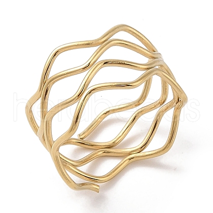 Ion Plating(IP) 304 Stainless Steel Wave Finger Rings for Women RJEW-G315-07D-G-1