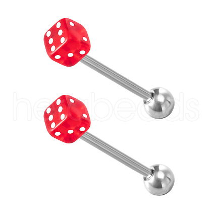 Dice 304 Stainless Steel & Acrylic Straight Barbell 15 Gauge Piercing Tongue Rings for Women Men WG4A39A-02-1