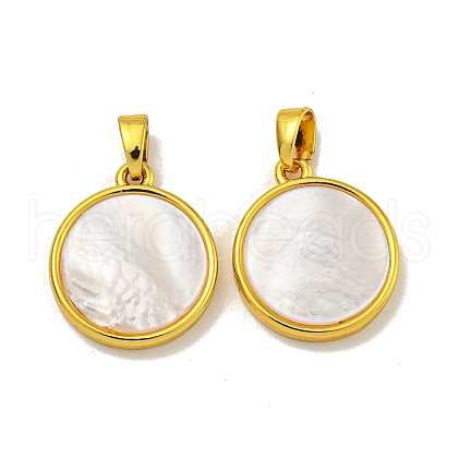 Rack Plating Brass Pave Natural White Shell Pendants KK-U025-05G-02-1