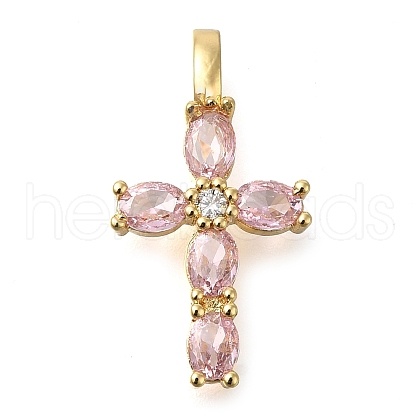 Brass Pave Clear Cubic Zirconia Pendants KK-M101-01G-02-1