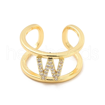 Clear Cubic Zirconia Initial Letter Open Cuff Ring RJEW-A012-01G-W-1
