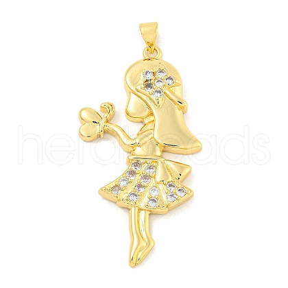 Rack Plating Brass Micro Pave Clear Cubic Zirconia Pendants KK-K341-76B-G-1