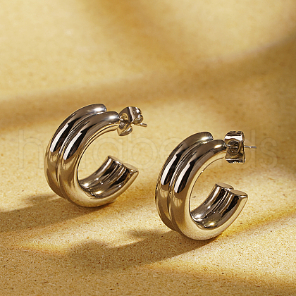 Non-Tarnish Elegant Stainless Steel Double Layer C-shaped Half Hoop Stud Earrings for Women YC0803-2-1