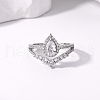 Brass Micro Pave Cubic Zirconia Double Layer Finger Rings IQ6889-4-3
