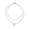 Acrylic Heart Pendant ABS Plastic Imitation Pearl & Glass Seed Beaded Double Layer Necklaces NJEW-JN05290-03-4