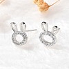 Rabbit Head Brass Micro Pave Cubic Zirconia Ear Studs EJEW-D304-39P-5