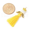 Glass Pearl Round Beaded with Polycotton Tassel Big Pendants PALLOY-MZ00611-5