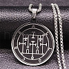 304 Stainless Steel Black Enamel Flat Round Sigil Pendant Necklaces NJEW-H065-03P-1