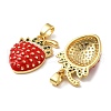 Strawberry Brass Enamel Micro Pave Cubic Zirconia Pendants KK-M325-14B-G-3