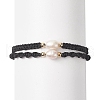 2Pcs 2 Style Natural Pearl Braided Bead Bracelets Set with Nylon Cord for Women BJEW-JB09141-02-1