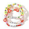 3Pcs Christmas Theme Handmade Polymer Clay & Glass Bicone Beads Stretch Bracelet Sets QY3550-5-1