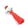 Glass Pearl Round Beaded with Polycotton Tassel Big Pendants PALLOY-MZ00612-04-2