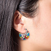 Flat Round 304 Stainless Steel Millefiori Glass Hoop Earrings FS-WG56358-01-2