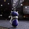Alloy Pave Natural Lapis Lazuli Cat Shaped Pendant Necklaces FS-WG6CBFA-03-1