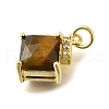 Brass Pave Natural Tiger Eye Faceted Rhombus Pendants KK-U072-07G-2