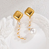 Rhombus 304 Stainless Steel Plastic Imitation Pearl Tassel Stud Earrings EJEW-M101-01G-1