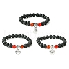 Natural Lava Rock Round & Carnelian Beads Stretch Braclets for Women BJEW-JB11472-3