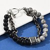 Natural Round Picasso Stone & Frosted Black Bead Bracelets BJEW-M081-01A-5