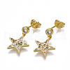 Brass Micro Pave Cubic Zirconia(Random Mixed Color) Dangle Ear Studs EJEW-S201-103A-1