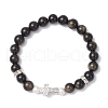 Natural Golden Sheen Obsidian Round Beads Stretch Bracelets BJEW-JB11807-01-2
