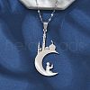 304 Stainless Steel Hollow Moon with Castle and Prayer Pendant Necklaces for Ramadan & Eid Mubarak NJEW-D318-05P-1