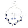 Leaf Brass Rhinestone Stud Dangle Earrings & Pendant Necklaces Set for Women SJEW-M102-03S-02-2