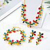 Flower Brass Enamel Pendant Necklace & Stud Dangle Earring & Link Bracelet FS-WG6CF2D-04-1