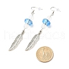 Feather with Round Beads Long Dangle Earrings for Girl Women EJEW-JE04681-01-4