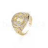 Colorful Cubic Zirconia Flat Round with Jesus Wide Band Cuff Ring RJEW-N035-079-NF-2