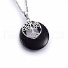 Natural & Synthetic Mixed Gemstone Flat Round Pendants G-I357-A-2