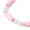 Handmade Polymer Clay Beads with ABS Plastic Imitation Pearl Beads and Brass Spacer Beads and Korean Elastic Crystal Thread Bracelets BJEW-JB11780-01-4