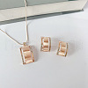 Rectangle Alloy & Cat Eye & Crystal Rhinestone Pendant Necklace & Stud Earring Sets FS-WG998B2-01-2