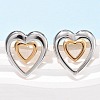304 Stainless Steel Two Tone Heart Stud Earrings EJEW-C142-14PG-3