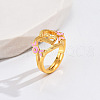 Heart & Flower Brass Pearl Pink Enamel Adjustable Finger Rings FS-WG8B9BA-02-1