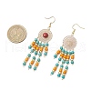 304 Stainless Steel Synthetic Turquoise Flat Round Dangle Earrings EJEW-JE06454-01-4