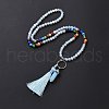 Opalite Bullet & Tassel Pendant Necklace with Mixed Gemstone Beaded Chains NJEW-E585-02F-3