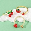Fruit Theme Brass Enamel Open Cuff Rings for Women RJEW-U057-02G-2