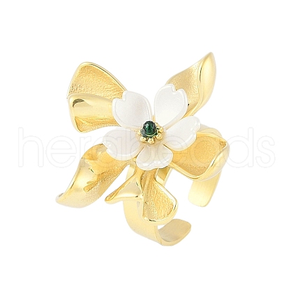 Flower Natural Shell Finger Rings RJEW-H234-01G-1