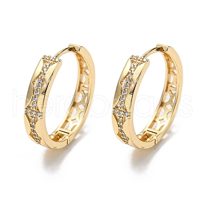 Brass with Clear Cubic Zirconia Hoop Earrings EJEW-B035-20KCG-1