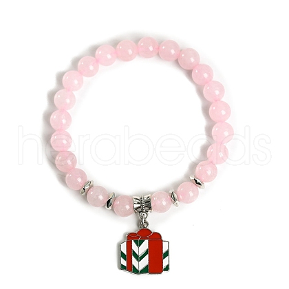 Christmas Theme Natural Rose Quartz Stretch Bracelets PW-WGDD6ED-02-1