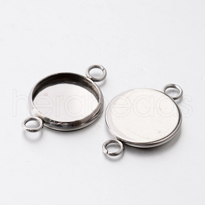 Flat Round 304 Stainless Steel Cabochon Connector Settings STAS-E079-02A-1