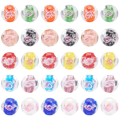   60Pcs 10 Colors Handmade Luminous Inner Flower Lampwork Beads LAMP-PH0001-22A-1
