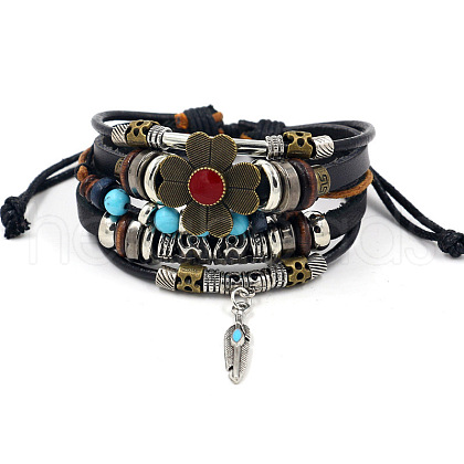 Fashionable multi-layer alloy beaded turquoise woven bracelet with simple butterfly decoration leather bracelet AO9489-2-1